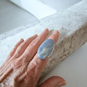 Blue Kyanite Statement Ring Sterling Silver Overlay Size 9